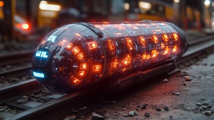 Futuristic pod on city tracks