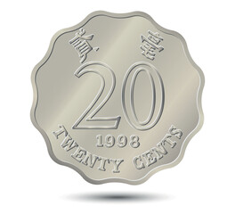 Reverse of Hong Kong coins 20 cents. Vector illustration.