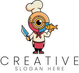 Chef Eye Character Logo Design Food Fish Knife art red cook icon cute flat blue funny     