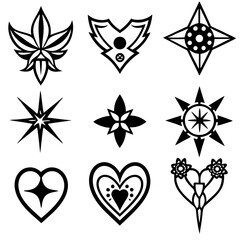 Collection of Abstract Black and White Vector Shapes | Geometric and Floral Design Elements for Logo, Icon, and Tattoo Artwork