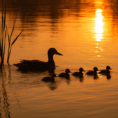 Duck with 5 baby duck.