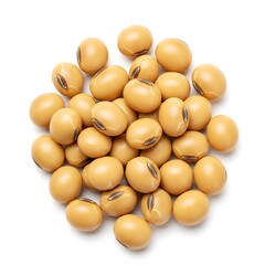 Pile of raw soybeans arranged closely together isolated on white background