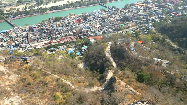 beautiful Ganga ghat of Haridwar bird eye view in india