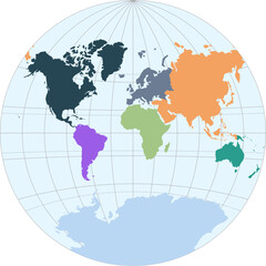 World vector map with continent boundaries and graticules (Van Der Grinten I projection, PPT-compatible, pre-colored & fully editable)