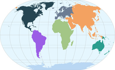 Fototapeta premium World vector map with continent boundaries and graticules (Winkel II projection, PPT-compatible, pre-colored & fully editable)