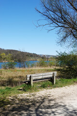 Fototapeta premium A natural park at Wernauer Bagger lake, Wendlingen, Germany