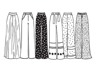 Palazzo pants line art elegant fashion silhouette drawn with precision