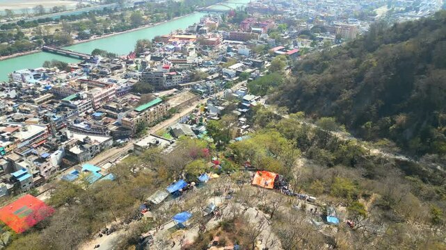 Chandi Devi Ropeway bird eye view of Haridwar in India