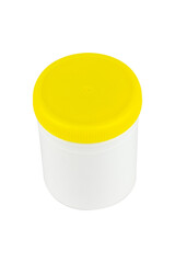 plastic jar with vitamins isolated from background