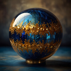 golden christmas ball on blue background