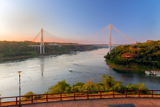 The Brazil-Paraguay Integration bridge (Ponte da Integra&ccedil;&atilde;o Brasil-Paraguai ), known as the Friendship bridge, is seen from Argentina. The 470-metre bridge connects Brazil and Paraguay