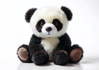 Adorable Black and White Panda Plush Toy on White Background - Perfect for Children's Products