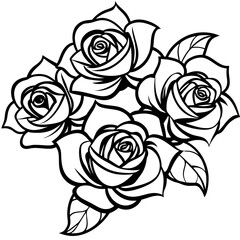 Rose Flower Outline Bouquet | Floral Line Art Illustration for Coloring Pages, Tattoo Design, and Wedding Invitations