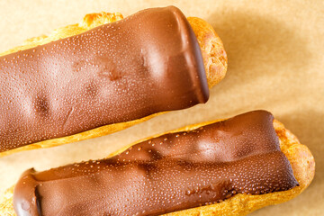 Baked Delicious Sweet Choux Pastry Chocolate Eclairs