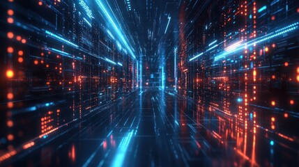 Fototapeta premium Digital Data Stream: A Journey Through Cyberspace