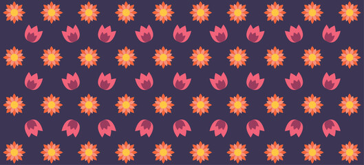 Seamless Floral Pattern with Colorful Flowers and Leaves on Pastel and Dark Backgrounds – Vector Illustration