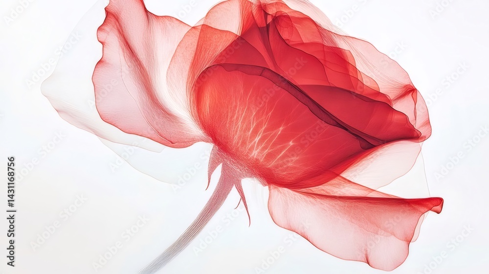 Aufkleber 白い背景に赤いバラのイラスト 透明感のある花びらと明るい色使いによる芸術的な花のイメージ