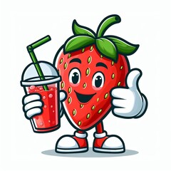 cartoon, mascot or character, strawberry fruit, HD image, high quality