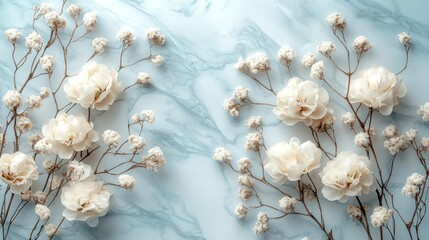 Delicate pastel flowers on light blue marble