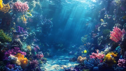 Naklejka premium Vibrant Coral Reef: Sunlit Underwater Paradise