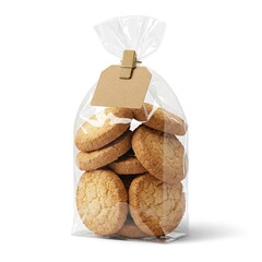 Homemade Biscuit Bag Kraft Clip Seal Rustic Cookies Isolated on White
