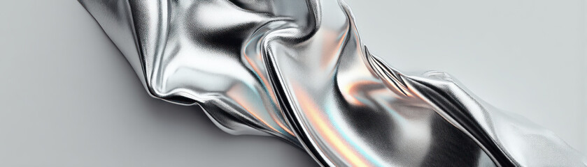 Naklejka premium Dynamic metallic fabric movement in abstract minimalist art studio setting - close-up visual flow