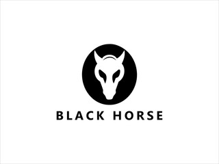 A clean, minimalist silhouette of a horse's head within a crescent moon shape.