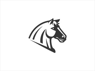 A clean, minimalist silhouette of a horse's head within a crescent moon shape.