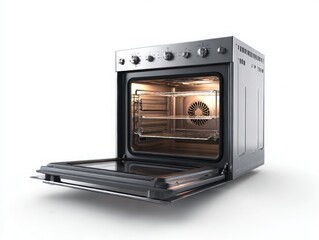 Obraz premium Open oven with fan and racks isolated on white background