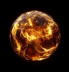 3D fireball on a black background, with a transparent glass texture, 