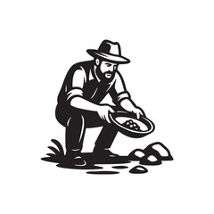 gold miners are sifting gold with a sieve