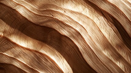A close-up reveals the exquisite warm wood grain texture with flowing, undulating patterns illuminated by soft light showcasing the natural beauty and intricate details of the
