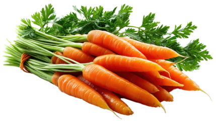  Fresh Carrots with Green Tops: A vibrant bundle of freshly picked carrots, their bright orange hues contrasting with the lush green tops, sit in a neat and appetizing display.