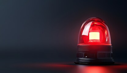 Red flashing siren, emergency light with a glowing red lens on a dark background.