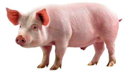 Pink Pig's Portrait: A full shot of a lovely pink pig captured with intricate detailing. Perfect for illustrations regarding domestic animal, food source, or farming culture.