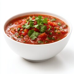 Fresh tomato salsa in bowl on white background