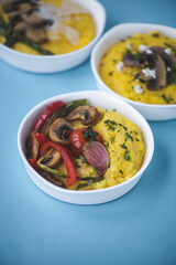 Healthy Lunch with Corn Grits and Vegetables. Vegan Cuisine