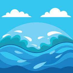 Fototapeta premium Abstract Ocean Wave Background with Blue Water and White Clouds