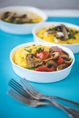 Delicious Corn Grits Recipes. Vegan Porridge and Vegetable Dish. Healthy Lifestyle Diet Plan.