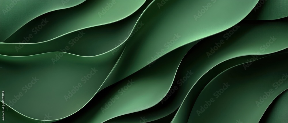 Poster serene abstract green waves flowing fabric texture background with smooth curves and elegant shadows