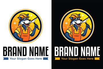 mascot wildcat cleaning services illustration vector logo design