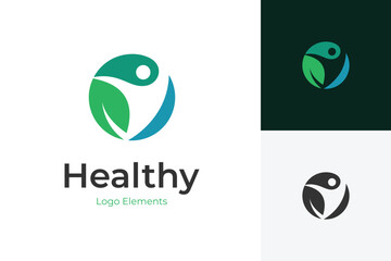 Abstract healthy people life logo icon design with natural leaf in circle graphic concept illustration