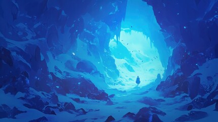 Fototapeta premium Icy cave tunnel, vibrant blue, mystical