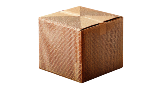 Brown box, packaging object: Close-up shot of a perfectly sealed cardboard box, with crisp edges, and clean lines. This image would be suitable for various contexts, emphasizing concepts of transport.