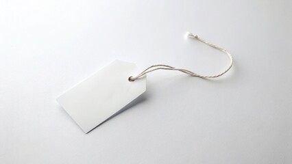 Naklejka premium Blank White Tag with String, Isolated on White Background - High-Resolution Aerial Photography Stock Photo