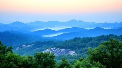 Obraz premium Serene Blue Ridge Mountain Landscape at Dawn Majestic Peaks and Lush Forests
