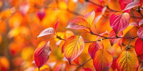 Obraz premium Vibrant Autumn Foliage A Close-Up of Red and Orange Leaves on a Branch, Displaying the Beauty of Nature's Seasonal Transformation