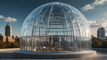 Fototapeta premium A transparent dome moderating weather in the city, with built-in air purification and holographic weather forecasts.