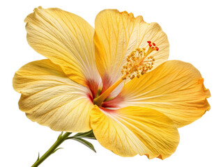 Fototapeta premium vibrant hibiscus flower showcases its stunning yellow petals and intricate details, symbolizing beauty and warmth