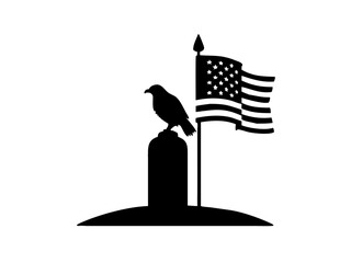 Eagle Perched Monument Flag Silhouette Vector